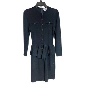 Don Sayres For Wellmore Vintage Peplum Dress Size‎ S Black Wool Long Sleeve USA